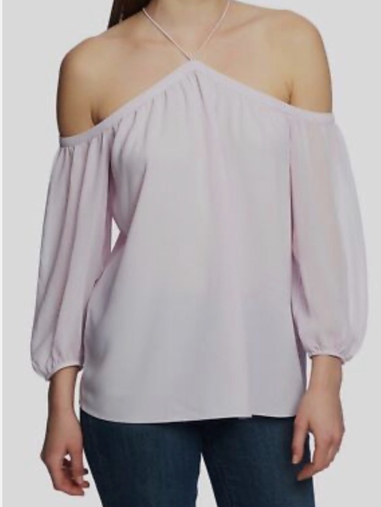 1. State Tops - Light Lavender Off-Shoulder Chffon Blouse with Strappy Neck. NWOT
